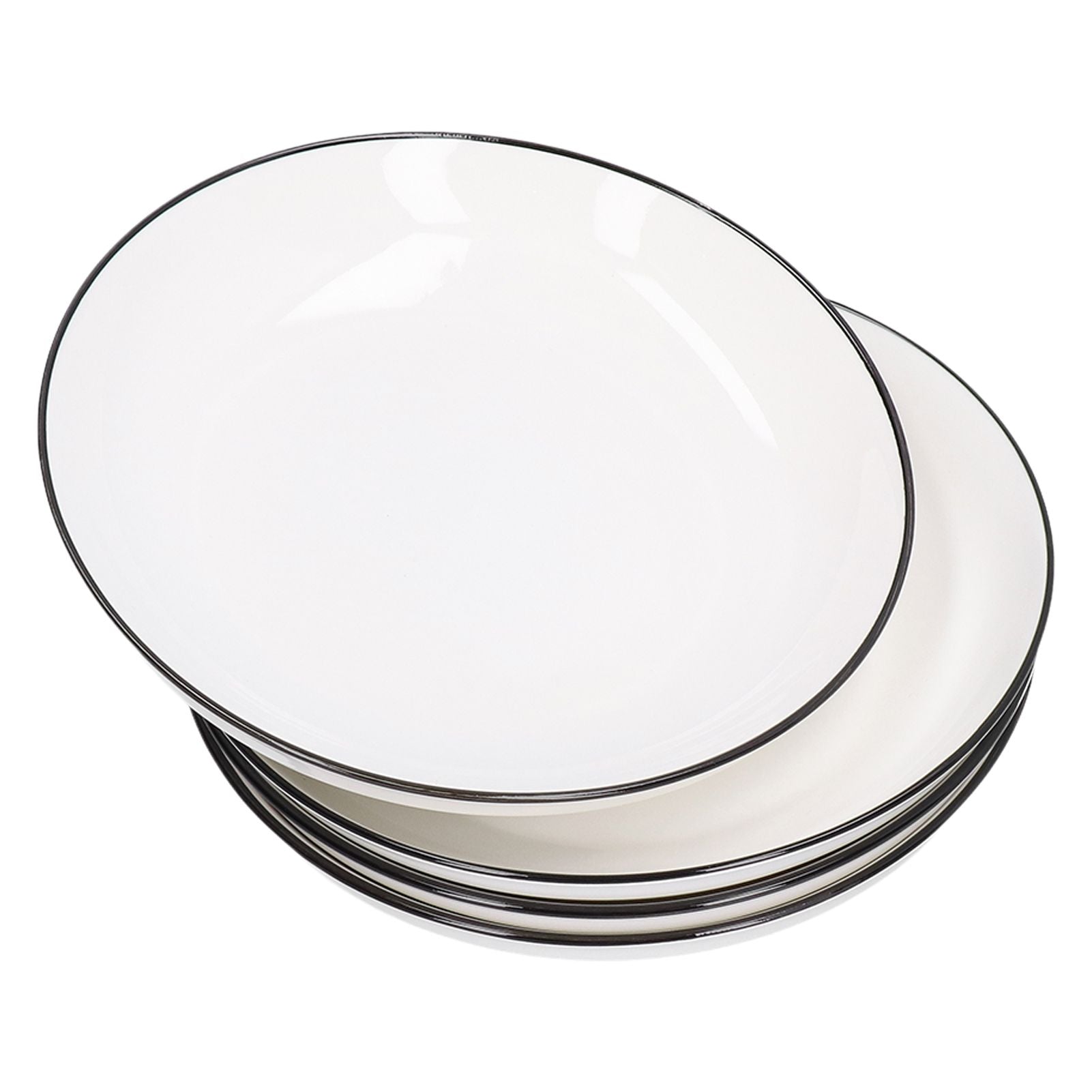 4Pcs Ceramic Dinner Plates Set Black Line Tableware 8 Inch Round Plate for Salads Steak Plate