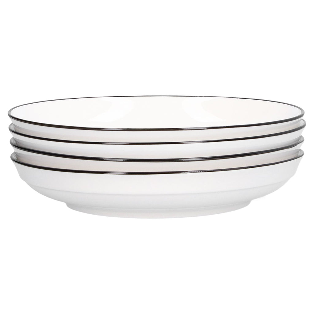 4Pcs Ceramic Dinner Plates Set Black Line Tableware 8 Inch Round Plate for Salads Steak Plate