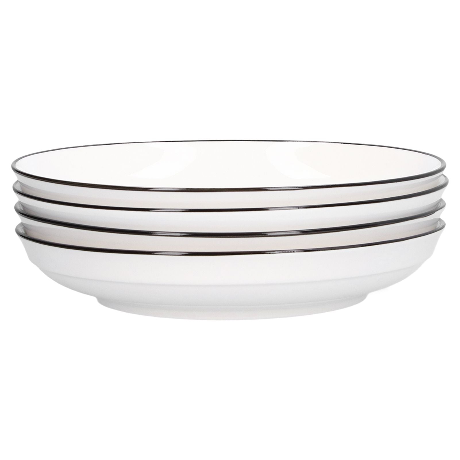 4Pcs Ceramic Dinner Plates Set Black Line Tableware 8 Inch Round Plate for Salads Steak Plate
