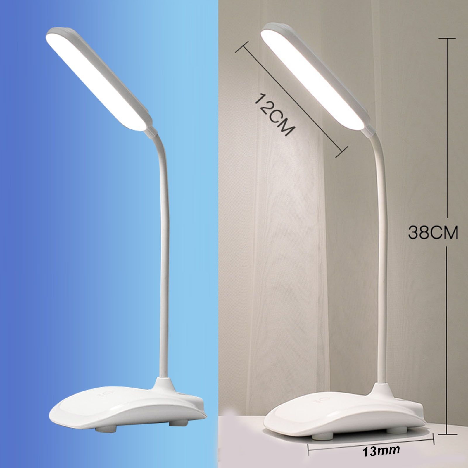 LED Desk Lamp Touch Control Three Level Color Temperature Stepless Dimming USB Charging Table Lamp White