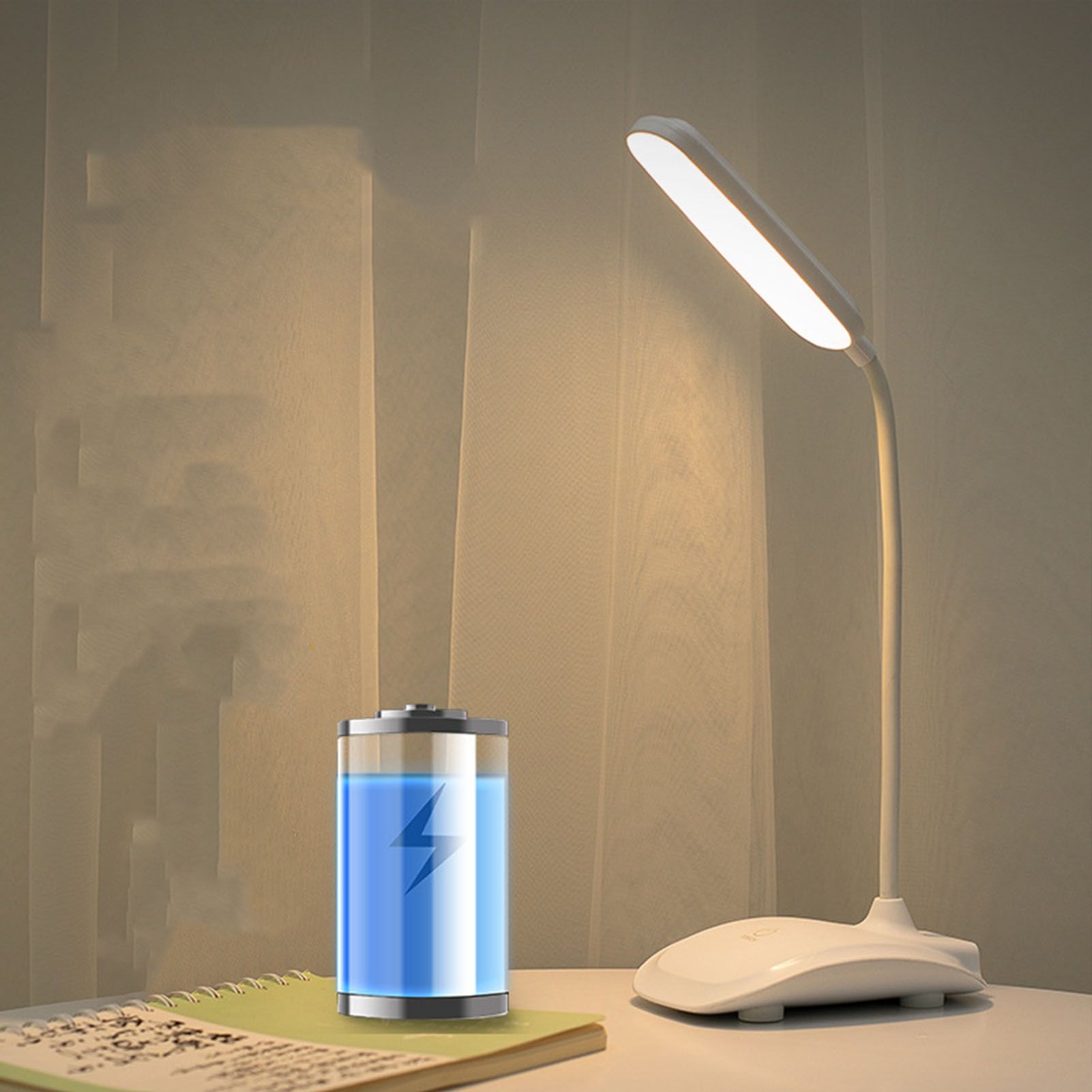 LED Desk Lamp Touch Control Three Level Color Temperature Stepless Dimming USB Charging Table Lamp White