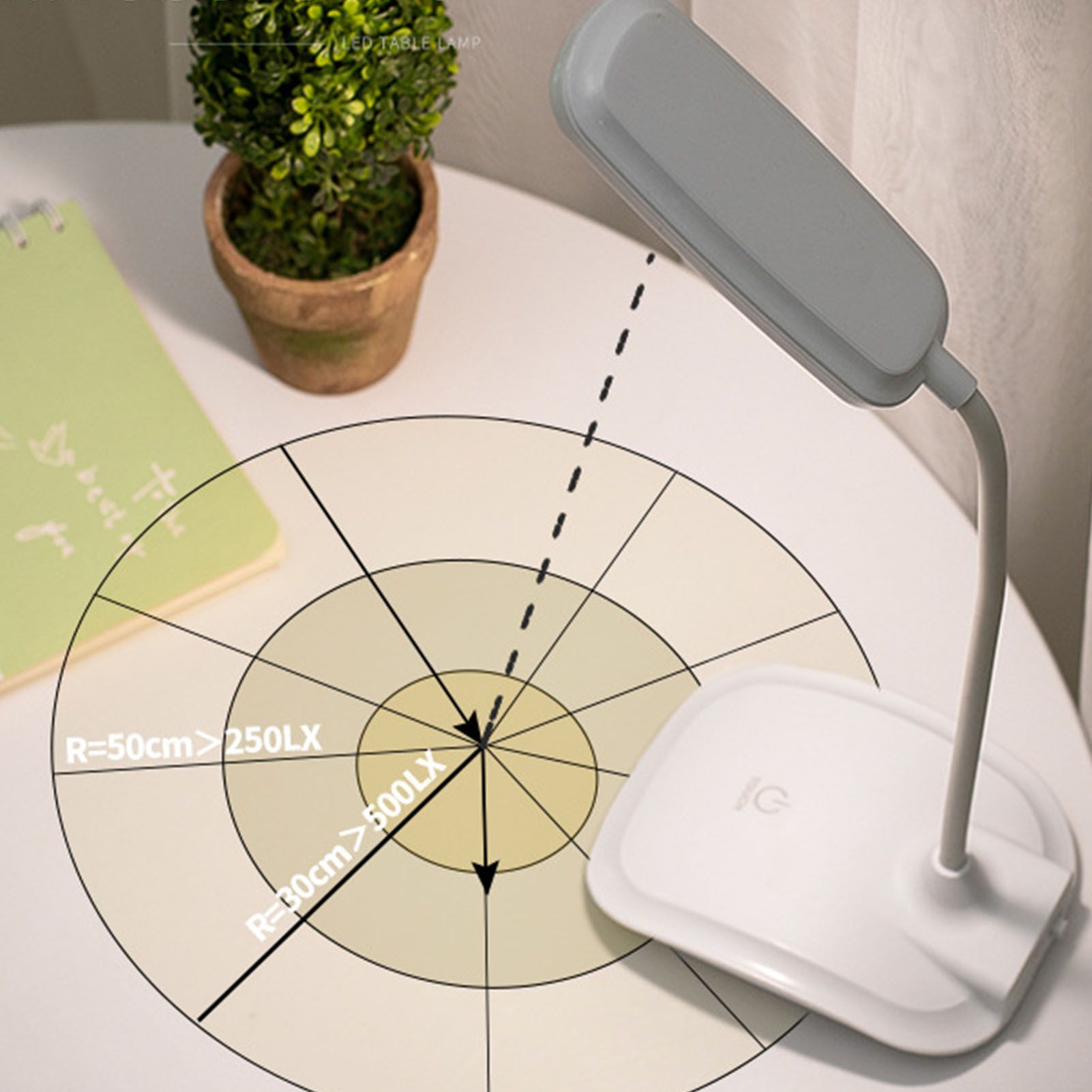 LED Desk Lamp Touch Control Three Level Color Temperature Stepless Dimming USB Charging Table Lamp White