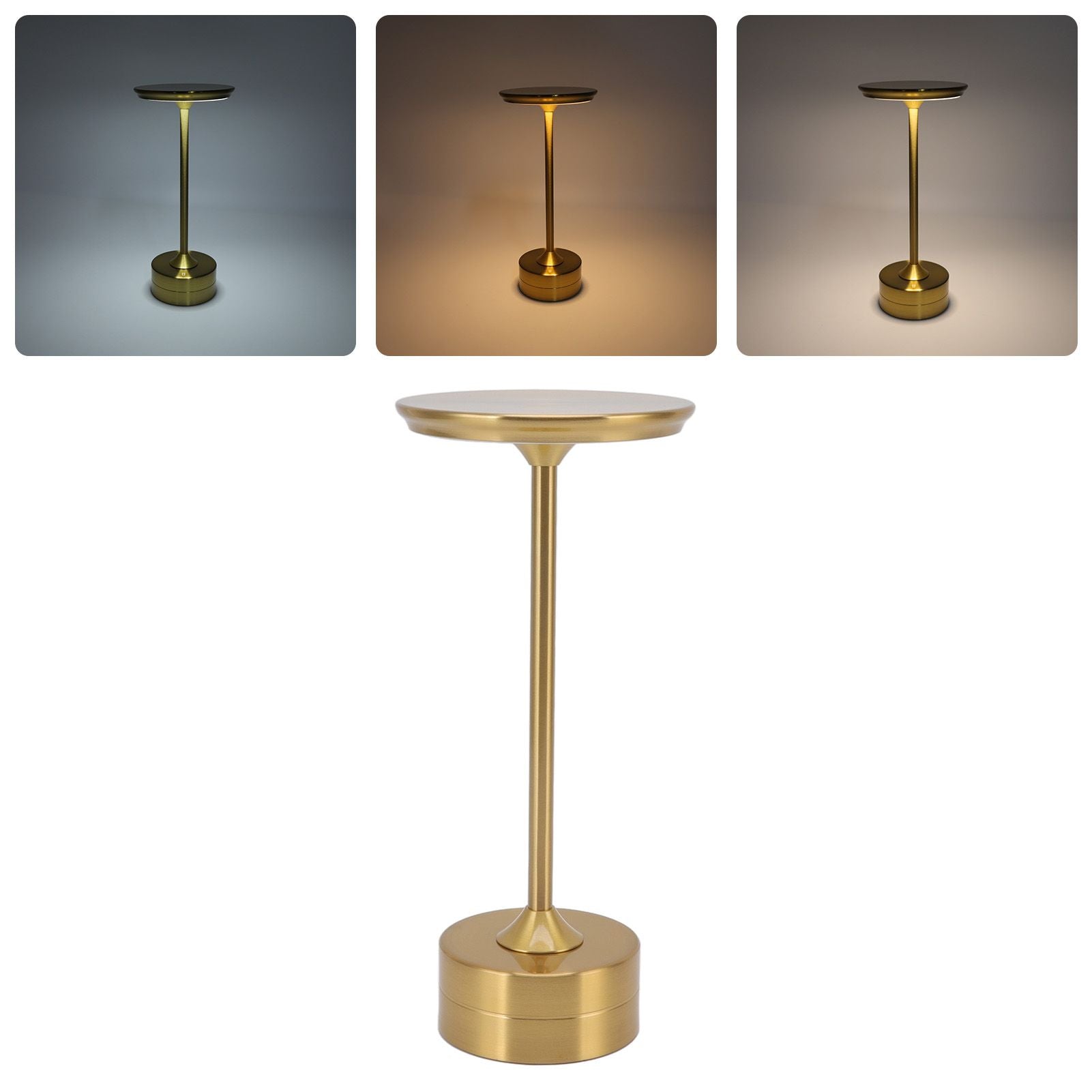 Cordless Table Lamp Rechargeable 2000mAh 3 Levels Brightness Portable USB C LED Metal Bedside Lamp Gold