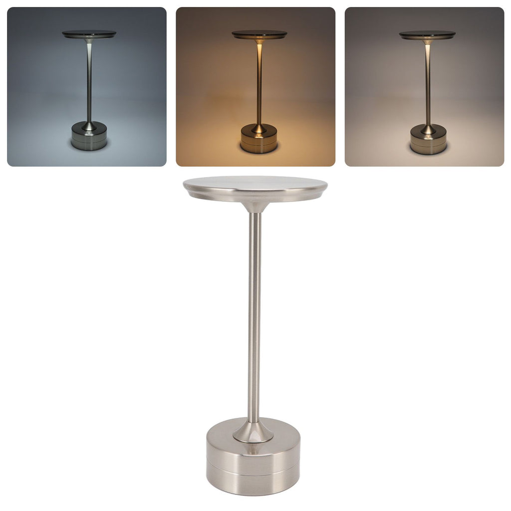Cordless Table Lamp Rechargeable 2000mAh 3 Levels Brightness Portable USB C LED Metal Bedside Lamp Silver