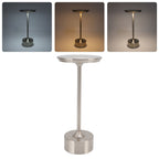 Cordless Table Lamp Rechargeable 2000mAh 3 Levels Brightness Portable USB C LED Metal Bedside Lamp Silver