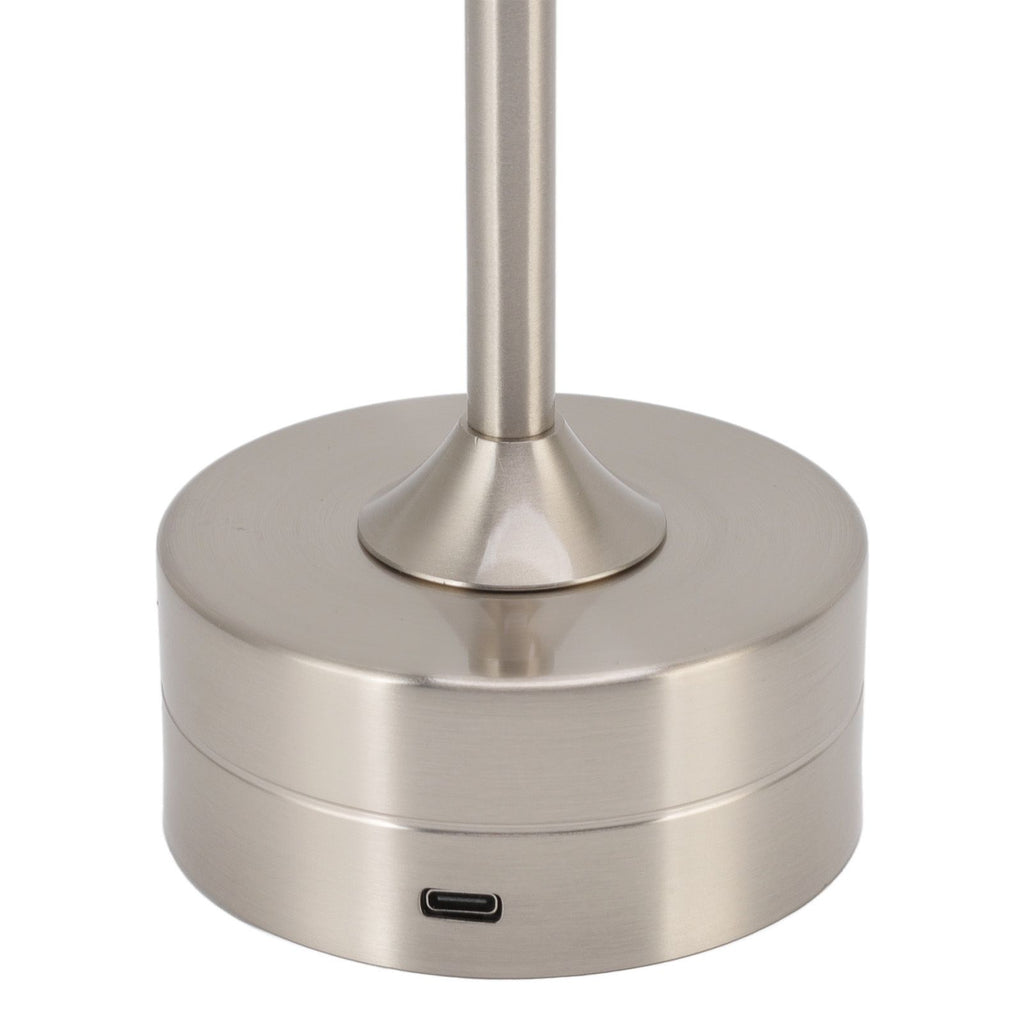 Cordless Table Lamp Rechargeable 2000mAh 3 Levels Brightness Portable USB C LED Metal Bedside Lamp Silver