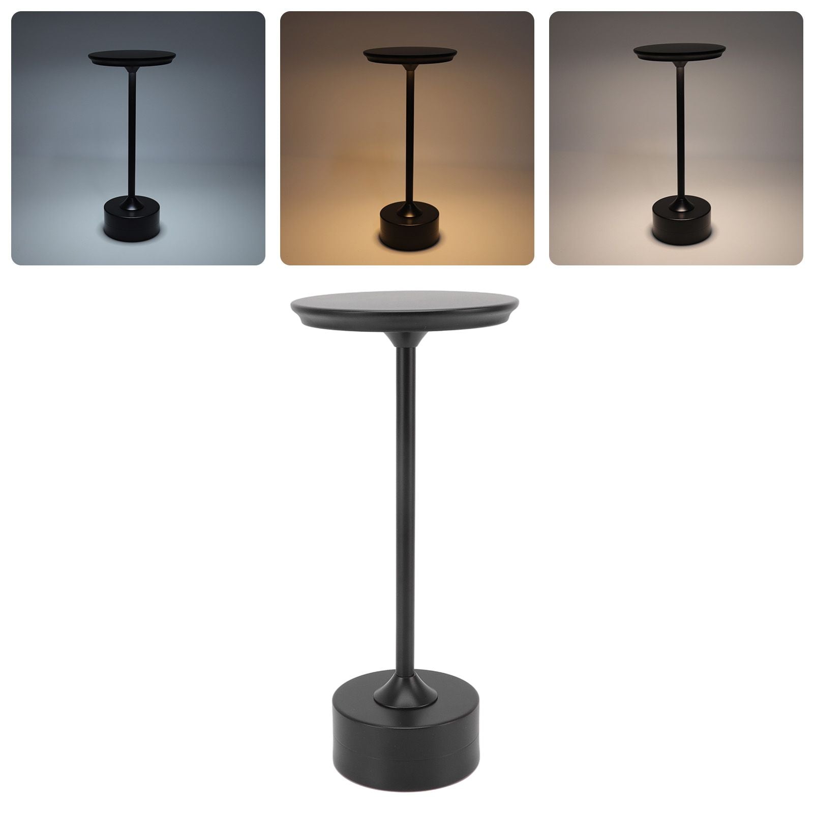 Cordless Table Lamp Rechargeable 2000mAh 3 Levels Brightness Portable USB C LED Metal Bedside Lamp Black