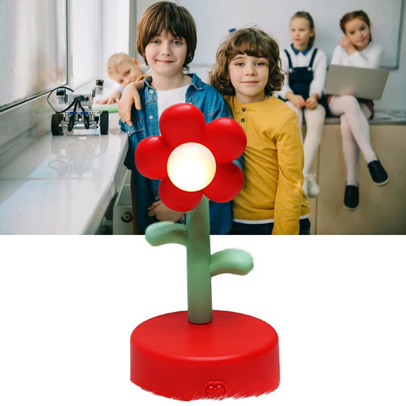 Table Lamp Cute Flower Night Light Portable Desk Lamp Decorative for Office Dorm Decor Red