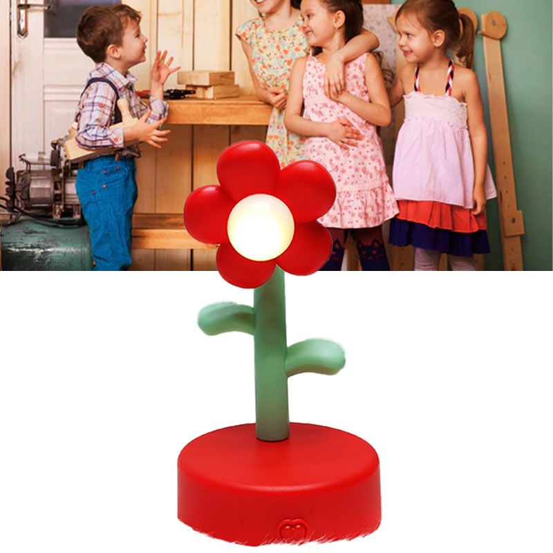 Table Lamp Cute Flower Night Light Portable Desk Lamp Decorative for Office Dorm Decor Red