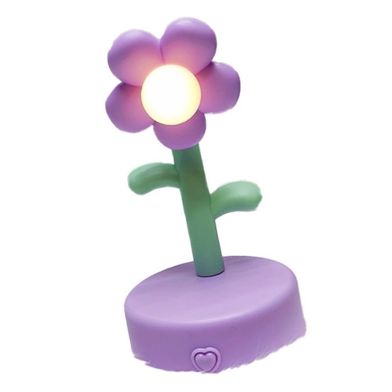 Table Lamp Cute Flower Night Light Portable Desk Lamp Decorative for Office Dorm Decor Purple