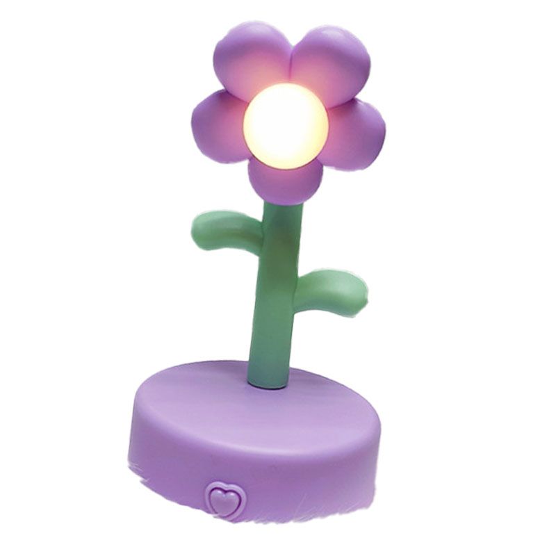 Table Lamp Cute Flower Night Light Portable Desk Lamp Decorative for Office Dorm Decor Purple