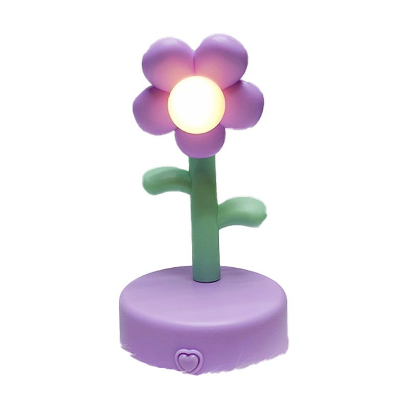 Table Lamp Cute Flower Night Light Portable Desk Lamp Decorative for Office Dorm Decor Purple