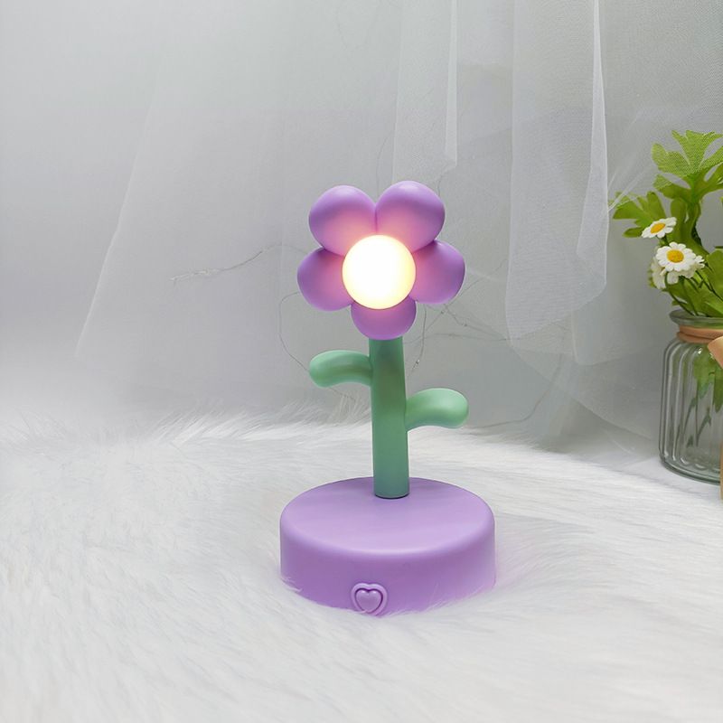 Table Lamp Cute Flower Night Light Portable Desk Lamp Decorative for Office Dorm Decor Purple