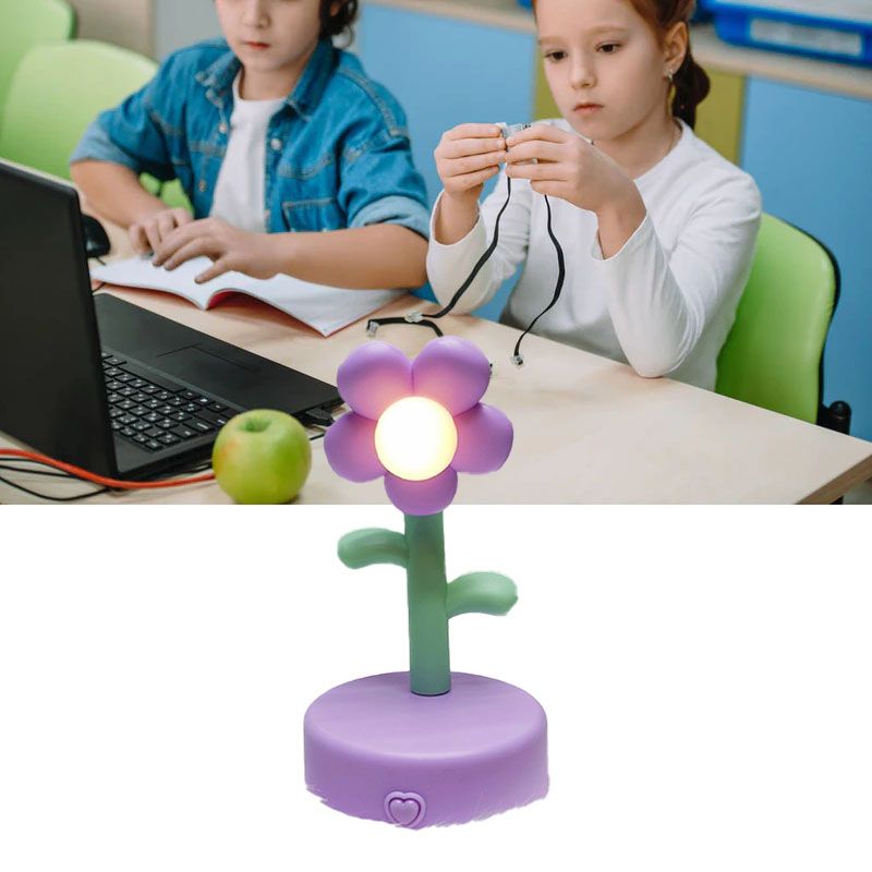 Table Lamp Cute Flower Night Light Portable Desk Lamp Decorative for Office Dorm Decor Purple