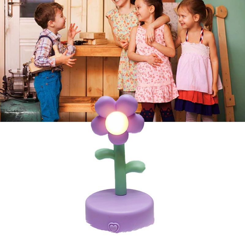 Table Lamp Cute Flower Night Light Portable Desk Lamp Decorative for Office Dorm Decor Purple