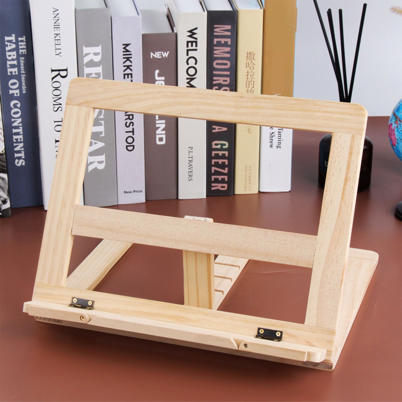 Wooden Book Stand Adjustable Book Holder Reading Stand Recipe Cookbook Holder for Kid Adult Home Wooden Clip