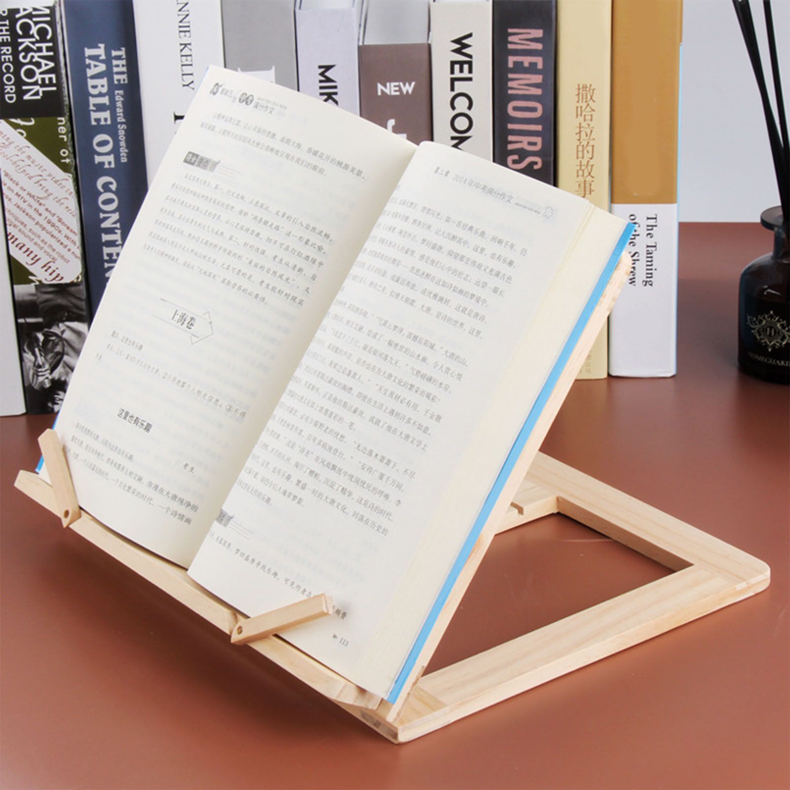 Wooden Book Stand Adjustable Book Holder Reading Stand Recipe Cookbook Holder for Kid Adult Home Wooden Clip