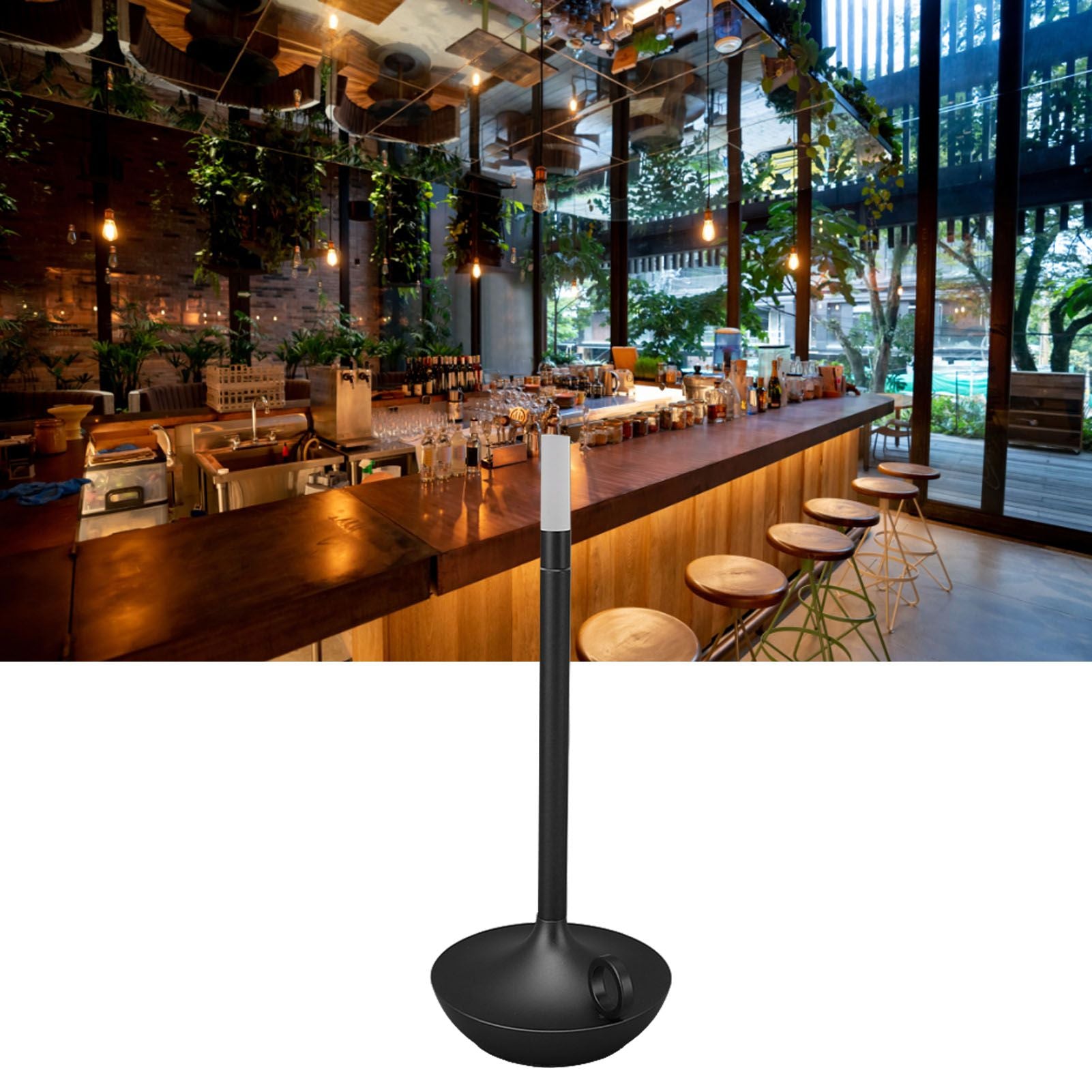 Cordless Table Lamp Innovative Candle Shape 3 Levels Brightness Dimmable Rechargeable LED Desk Lamp Black