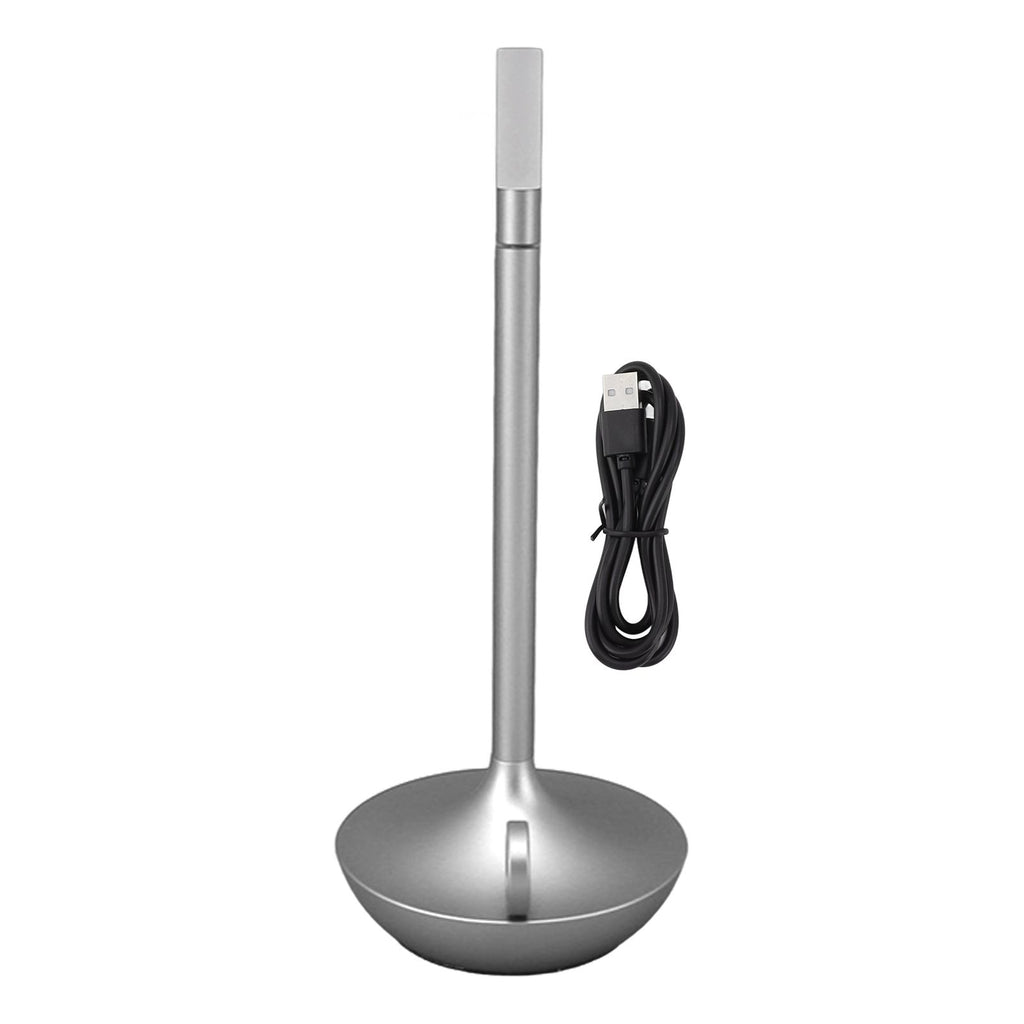 Cordless Table Lamp Innovative Candle Shape 3 Levels Brightness Dimmable Rechargeable LED Desk Lamp Silver