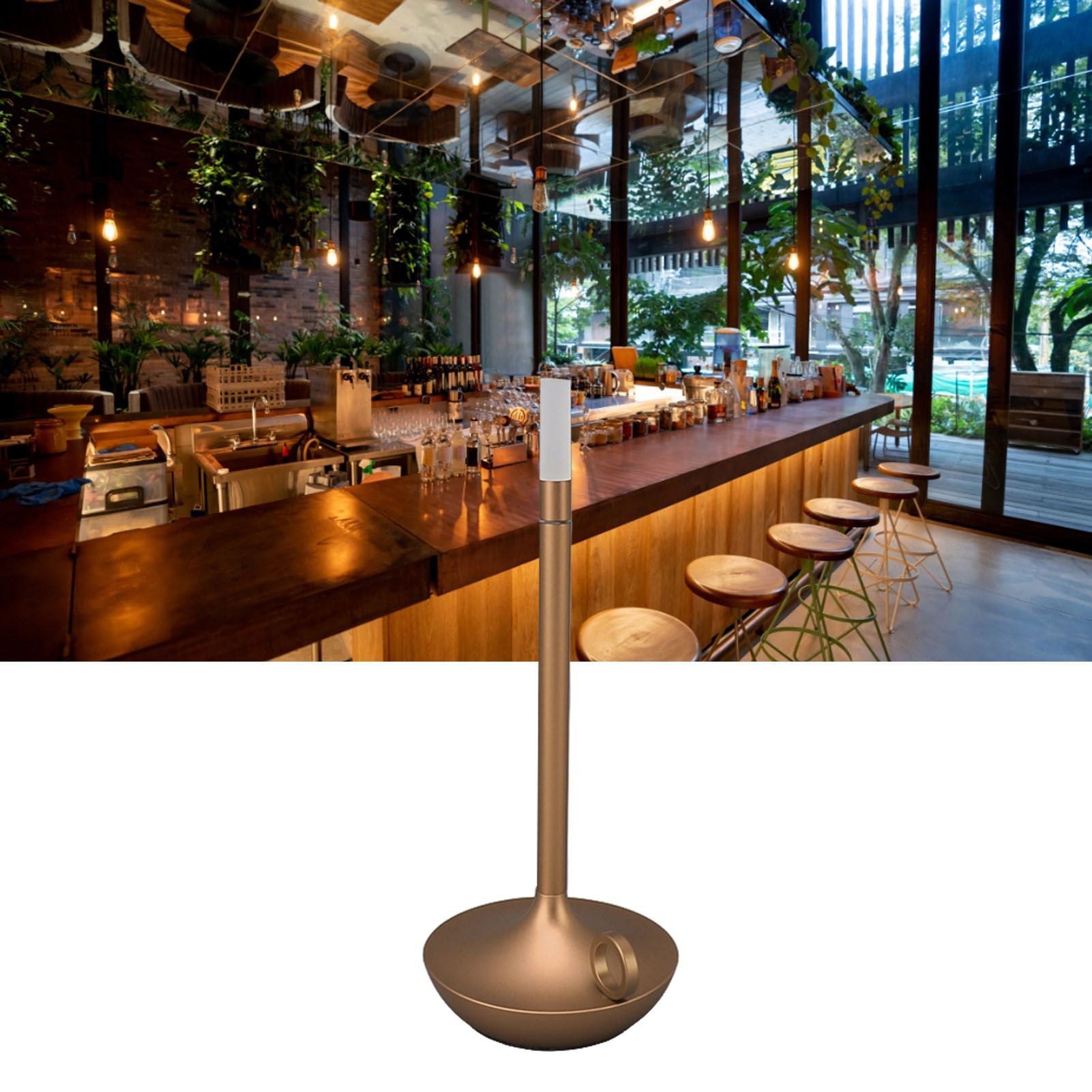 Cordless Table Lamp Innovative Candle Shape 3 Levels Brightness Dimmable Rechargeable LED Desk Lamp Gold