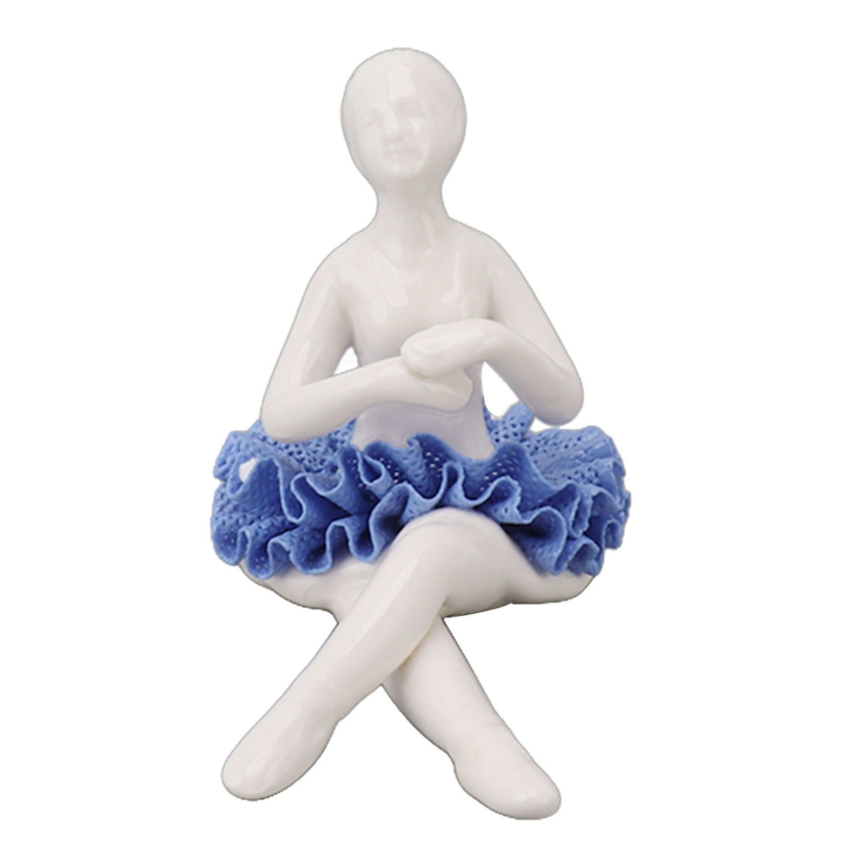 Ballerina Statue Beautiful Relaxed Mood Delicate Ceramic Ballet Dancer Figurine with Blue Dress for Home Tabletop Decoration Main image