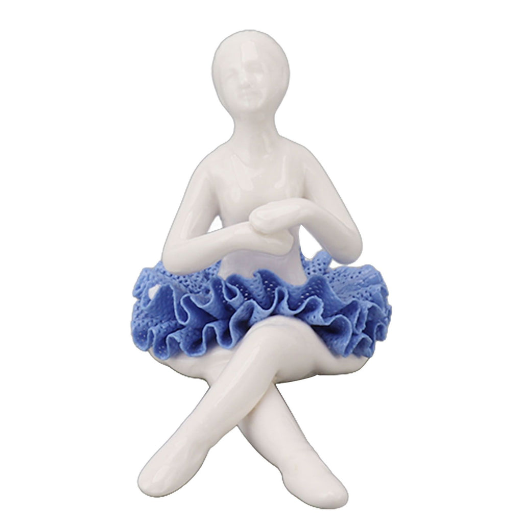 Ballerina Statue Beautiful Relaxed Mood Delicate Ceramic Ballet Dancer Figurine with Blue Dress for Home Tabletop Decoration