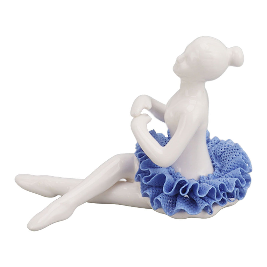 Ballerina Statue Beautiful Relaxed Mood Delicate Ceramic Ballet Dancer Figurine with Blue Dress for Home Tabletop Decoration