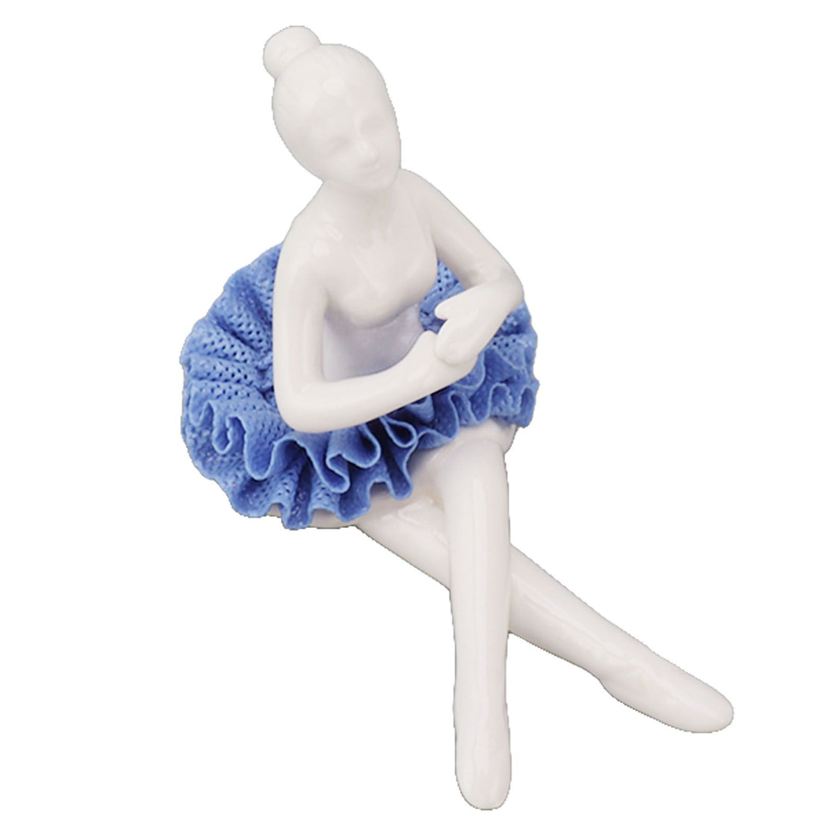 Ballerina Statue Beautiful Relaxed Mood Delicate Ceramic Ballet Dancer Figurine with Blue Dress for Home Tabletop Decoration