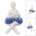 Ballerina Statue Beautiful Relaxed Mood Delicate Ceramic Ballet Dancer Figurine with Blue Dress for Home Tabletop Decoration