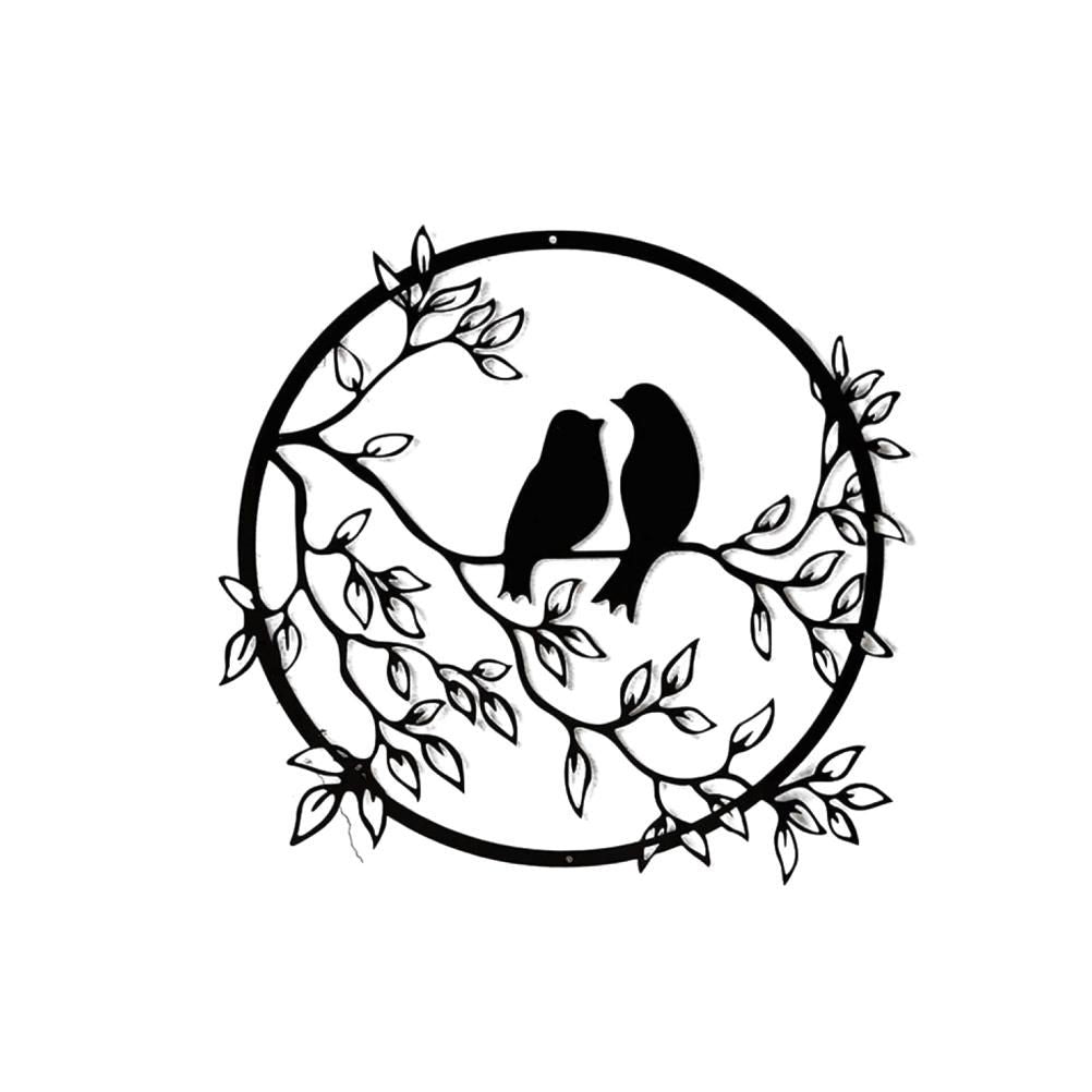 Metal Wall Art Bird on Branch Round Wall Art Bird Sign Wall Silhouette Bird Iron Artwork Hanging for Living Room Office Main image