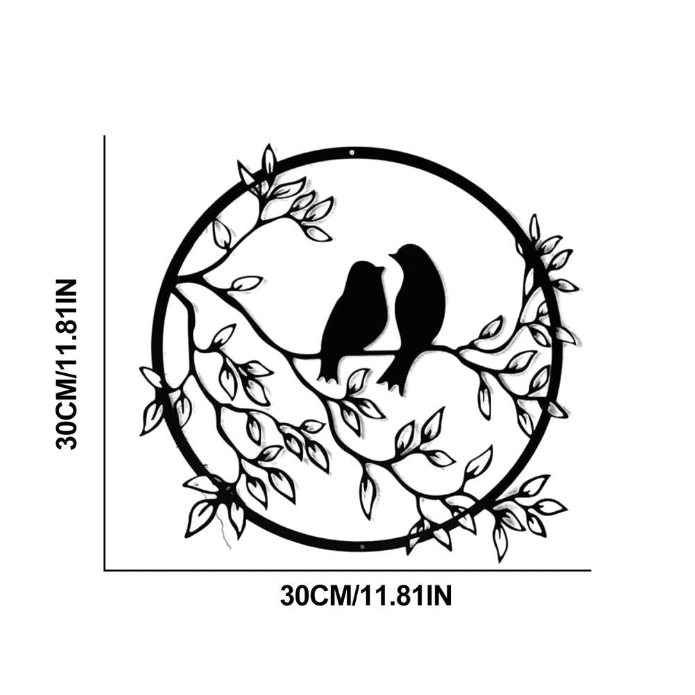 Metal Wall Art Bird on Branch Round Wall Art Bird Sign Wall Silhouette Bird Iron Artwork Hanging for Living Room Office