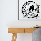 Metal Wall Art Bird on Branch Round Wall Art Bird Sign Wall Silhouette Bird Iron Artwork Hanging for Living Room Office