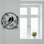 Metal Wall Art Bird on Branch Round Wall Art Bird Sign Wall Silhouette Bird Iron Artwork Hanging for Living Room Office