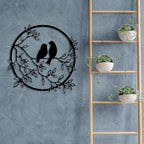 Metal Wall Art Bird on Branch Round Wall Art Bird Sign Wall Silhouette Bird Iron Artwork Hanging for Living Room Office