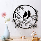 Metal Wall Art Bird on Branch Round Wall Art Bird Sign Wall Silhouette Bird Iron Artwork Hanging for Living Room Office