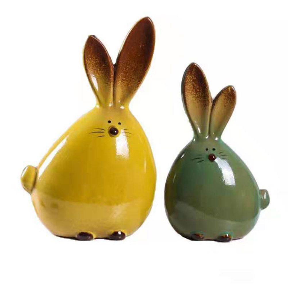 Ceramic Rabbit Figurines Easter Long Ear Bunny Ornament Desktop Animal Doll Home Office Room Decoration Main image