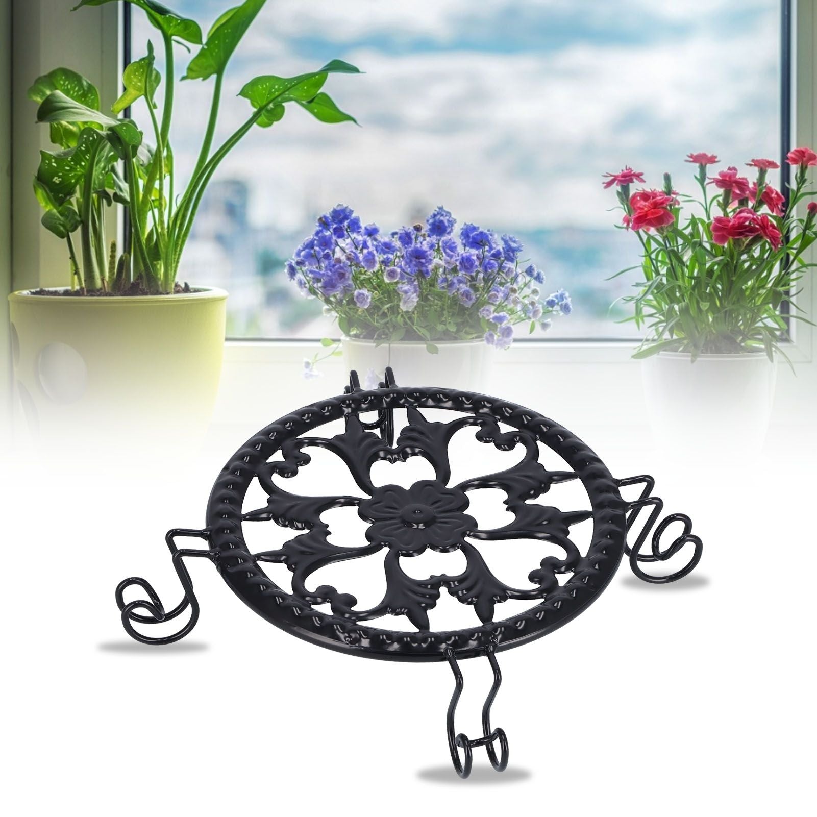 Flower Pot Stand Black Elegant Light Weight Stable Wrought Iron Plant Riser for Living Room Balcony Office