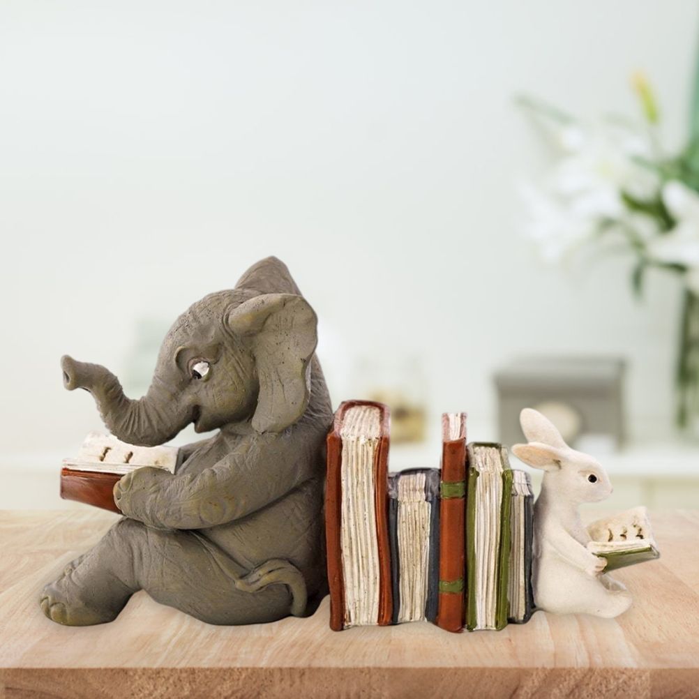 Elephant and Rabbit Statue Bookend Figurines Ornaments Resin Animal Figurines Decor for Home Decorations Main image