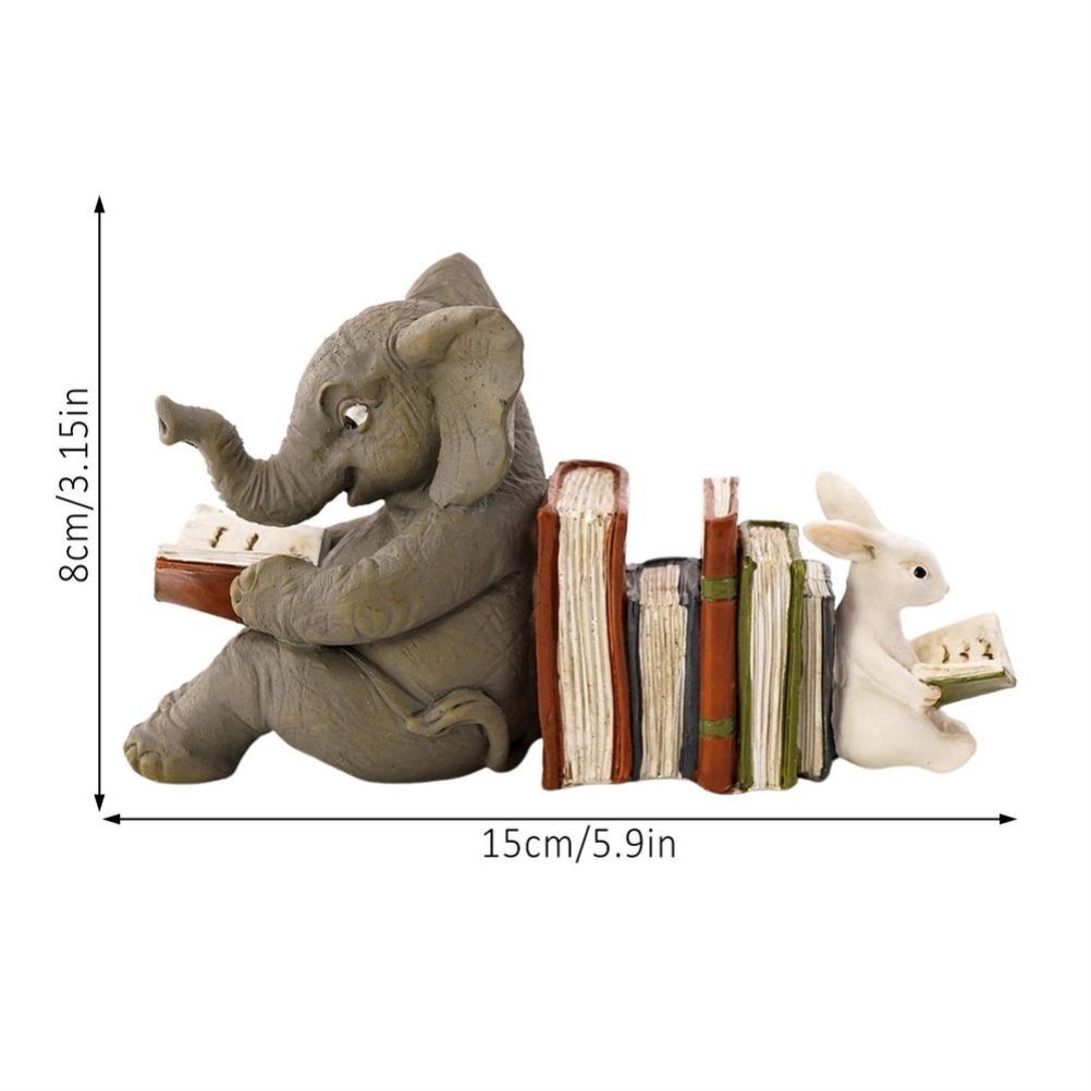 Elephant and Rabbit Statue Bookend Figurines Ornaments Resin Animal Figurines Decor for Home Decorations