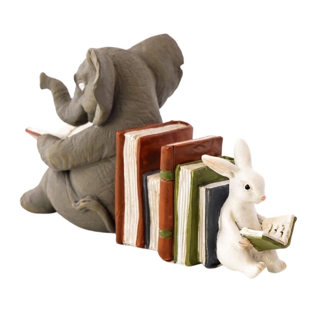 Elephant and Rabbit Statue Bookend Figurines Ornaments Resin Animal Figurines Decor for Home Decorations