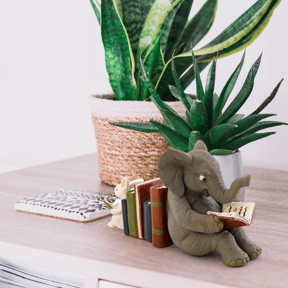 Elephant and Rabbit Statue Bookend Figurines Ornaments Resin Animal Figurines Decor for Home Decorations