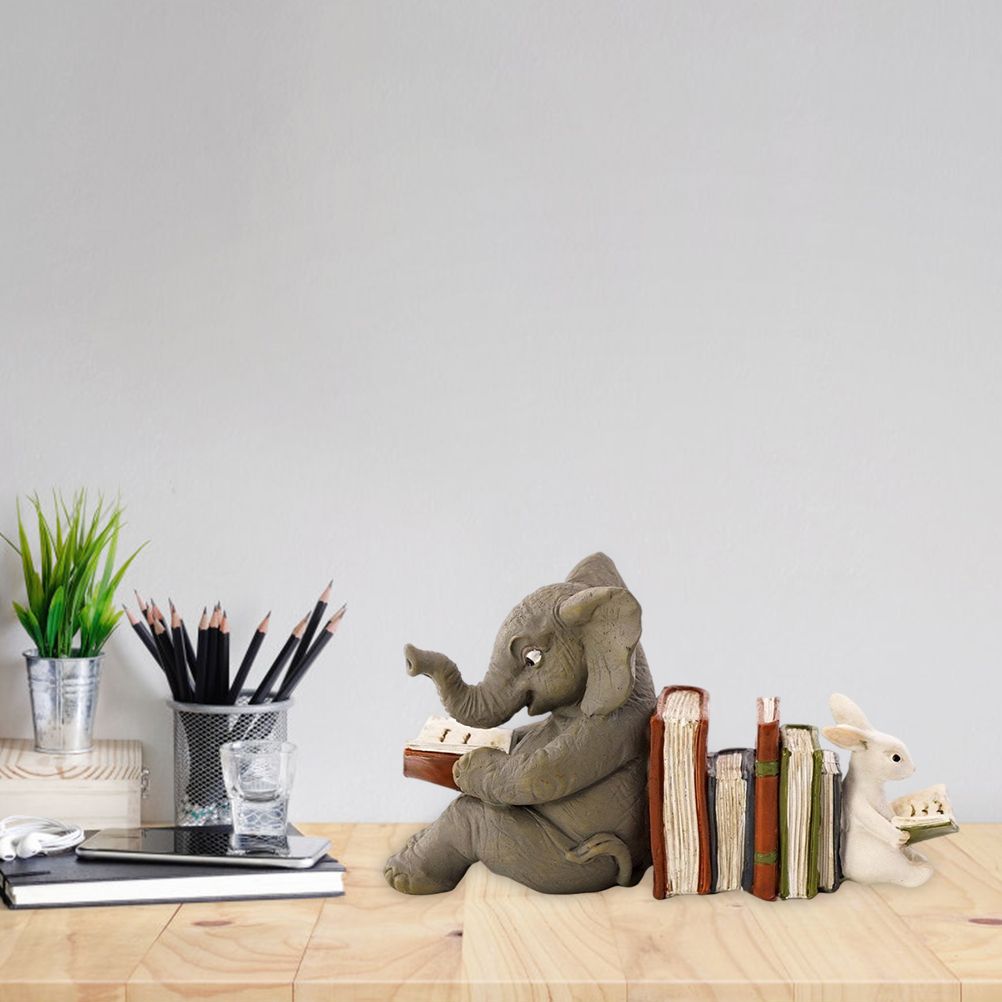 Elephant and Rabbit Statue Bookend Figurines Ornaments Resin Animal Figurines Decor for Home Decorations