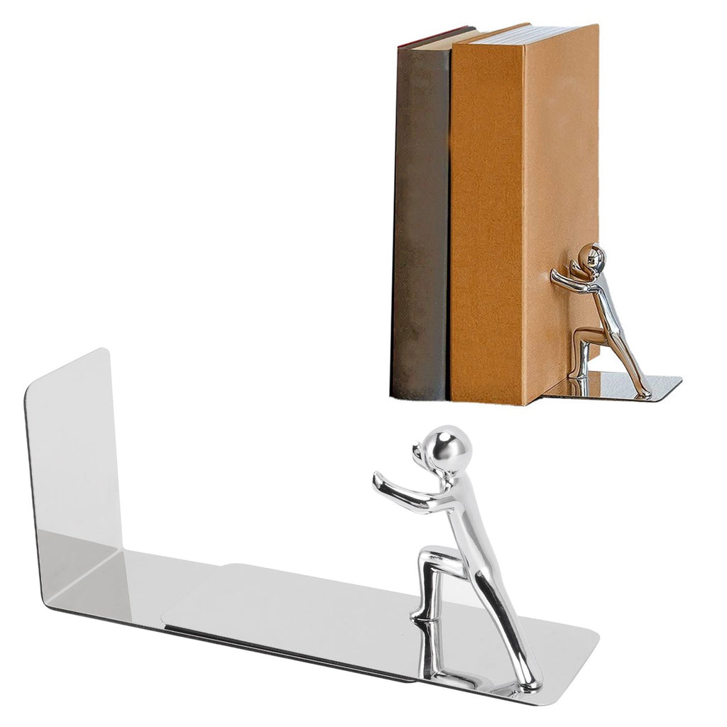 Metal Bookends Kung Fu Man Design Durable Rustproof Metal High Stability Book Ends for Home Office Library