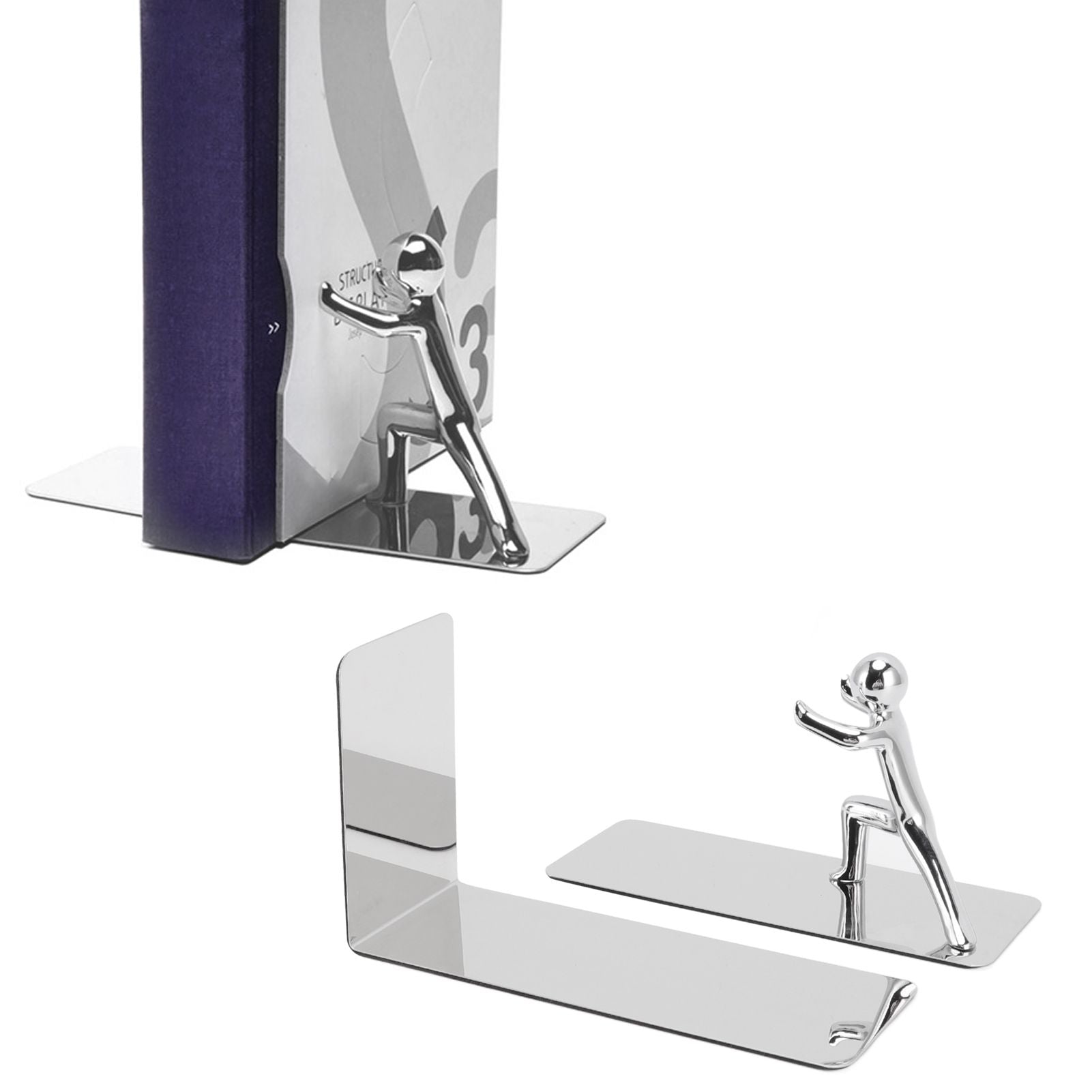 Metal Bookends Kung Fu Man Design Durable Rustproof Metal High Stability Book Ends for Home Office Library
