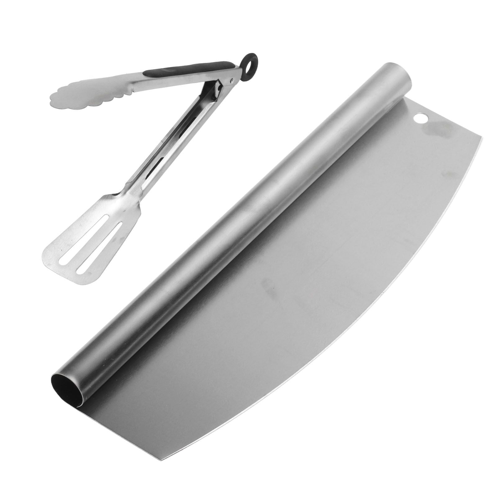 Stainless Steel Sharp-edged Pizza Rocker w/ Tongs
