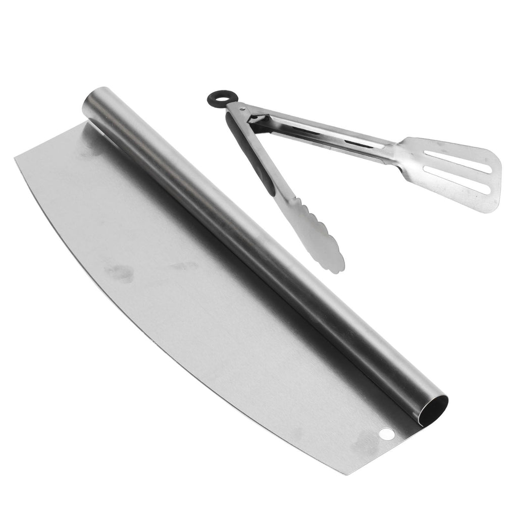 Stainless Steel Sharp-edged Pizza Rocker w/ Tongs