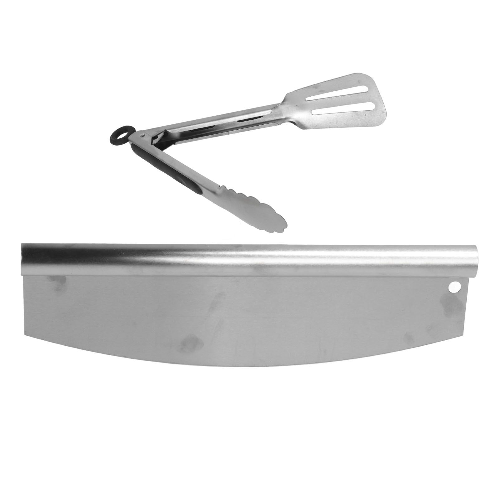 Stainless Steel Sharp-edged Pizza Rocker w/ Tongs