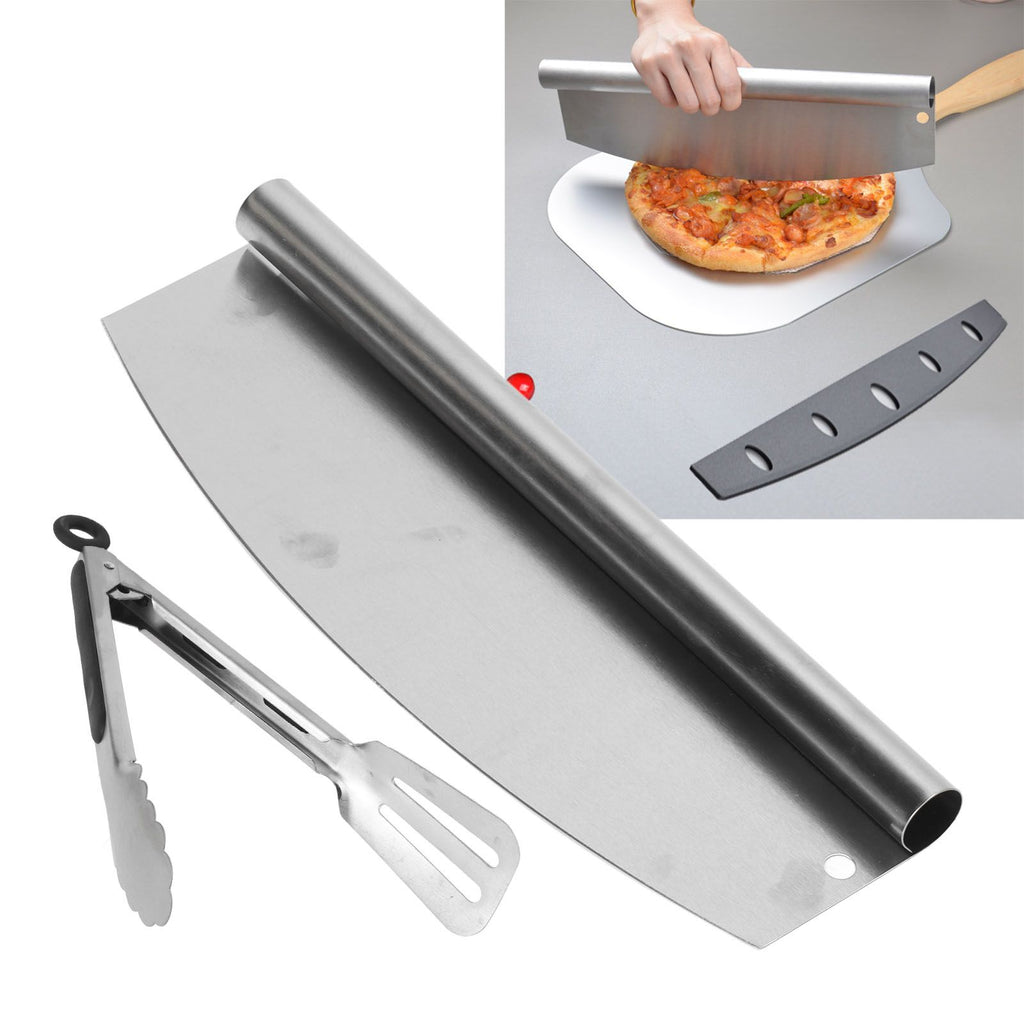 Stainless Steel Sharp-edged Pizza Rocker w/ Tongs