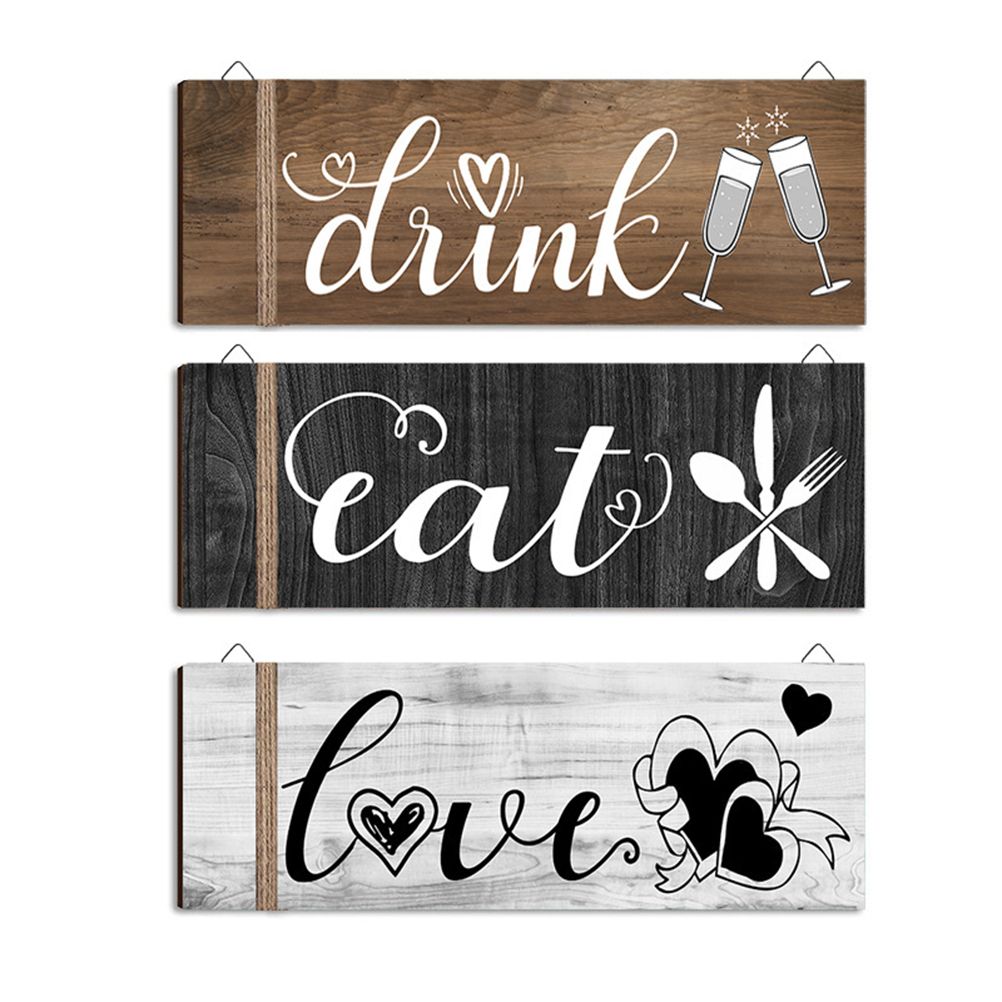 3Pcs Wall Decor Wooden Hanging Wall Sign Wooden Wall Art for Home Kitchen Dining Room Restaurant Main image
