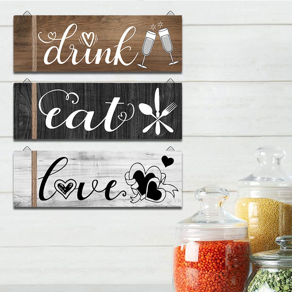 3Pcs Wall Decor Wooden Hanging Wall Sign Wooden Wall Art for Home Kitchen Dining Room Restaurant